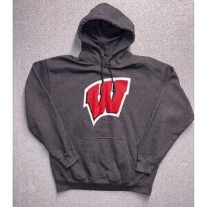 Wisconsin Badgers Pullover Hoodie- Charcoal Gray- Men’s L- Captivating Apparel
